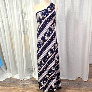 Chelsea Navy One Shoulder‎ Floral Long Maxi Dress Womens Size M Sheath Dress